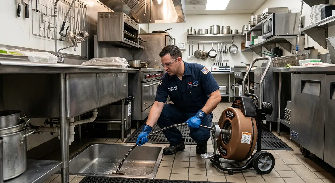 Commercial drain cleaning service in a restaurant kitchen in Grayling