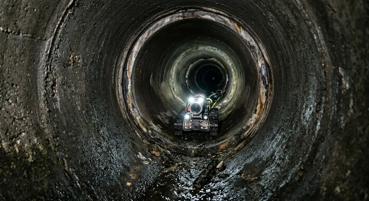Robotic sewer camera inspecting pipe interior for Drain Snake Service in Grayling