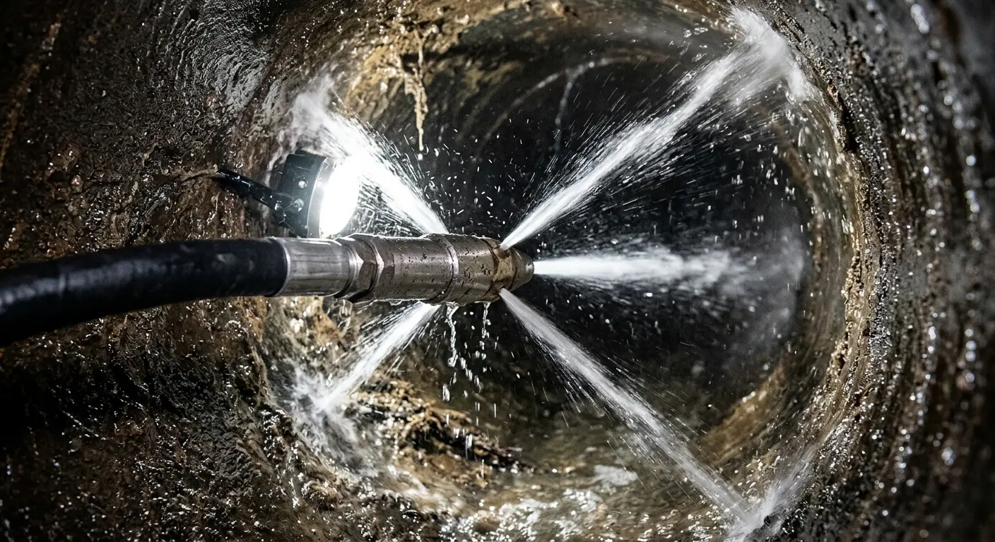 High-pressure hydro jetting nozzle cleaning sewer pipe for Sewer Line Relining in Grayling